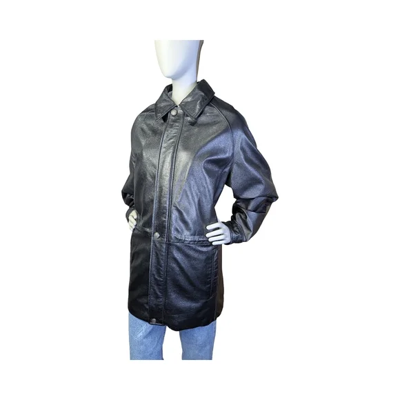 Danier Black Leather Car Coat – Tagged Men’s M – Oversized Minimalist 90s - Picture 2 of 10